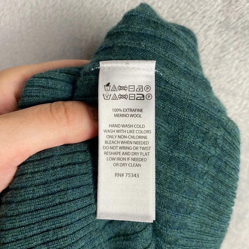 Tahari Womens Forest Green 100% Extra Fine Merino Wool Ribbed Sweater L - Picture 5 of 6